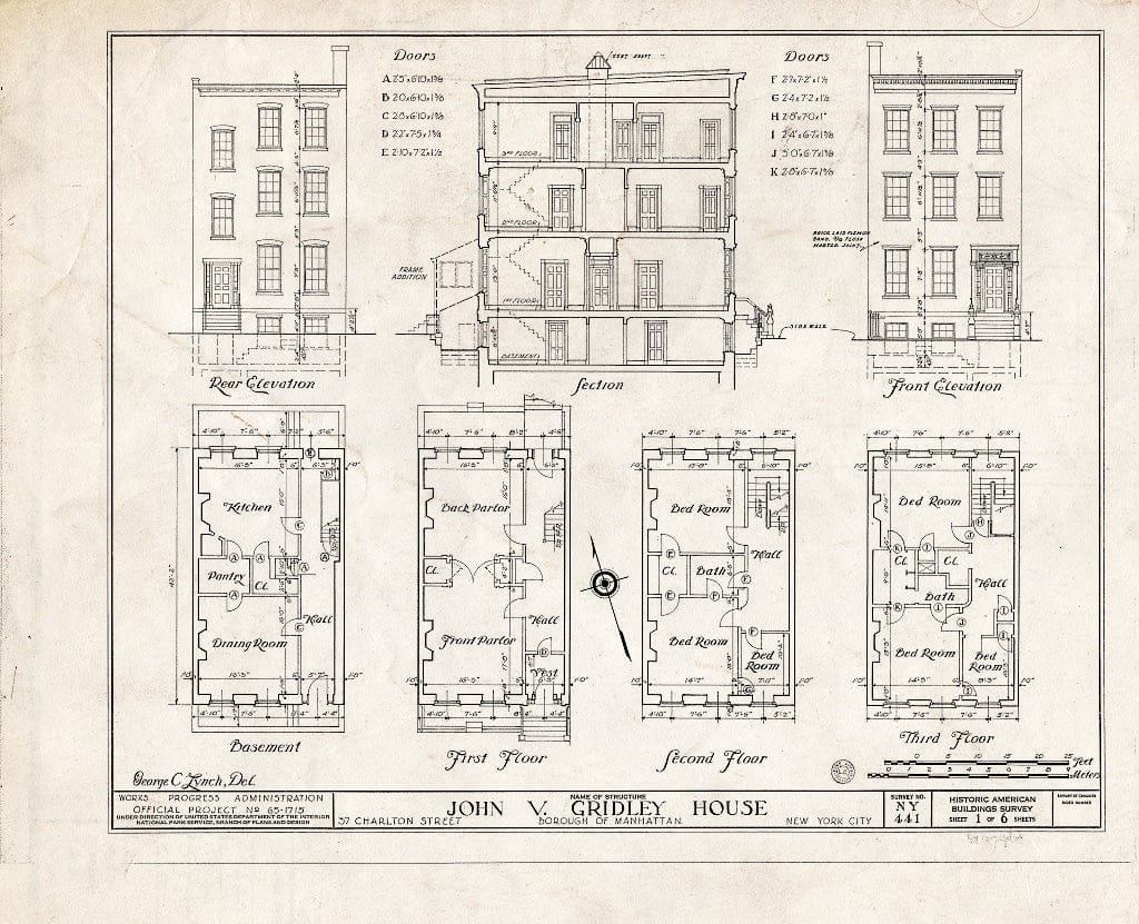 Blueprint HABS NY,31-NEYO,31- (Sheet 1 of 6) - John V. Gridley House, 37 Charlton Street, New York County, NY