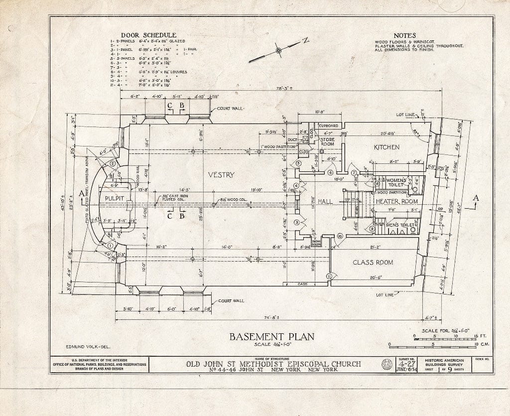 Blueprint HABS NY,31-NEYO,23- (Sheet 1 of 9) - Old John Street Methodist Episcopal Church, 44-46 John Street, New York County, NY