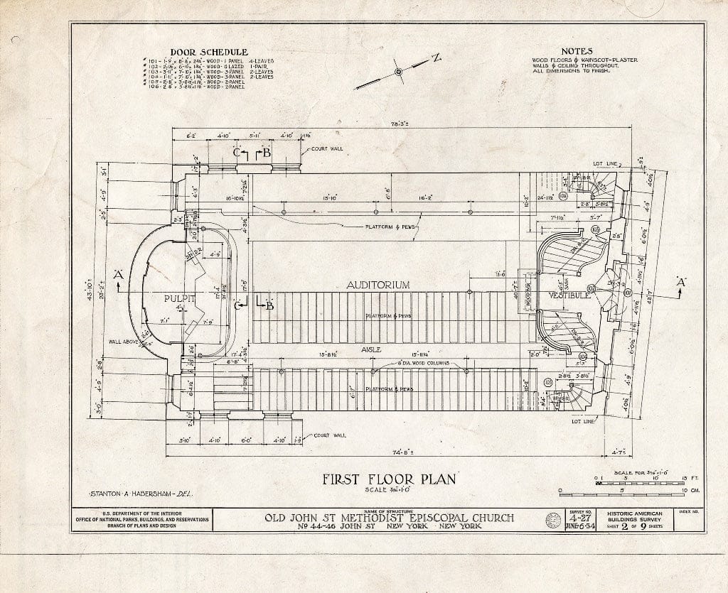 Blueprint HABS NY,31-NEYO,23- (Sheet 2 of 9) - Old John Street Methodist Episcopal Church, 44-46 John Street, New York County, NY