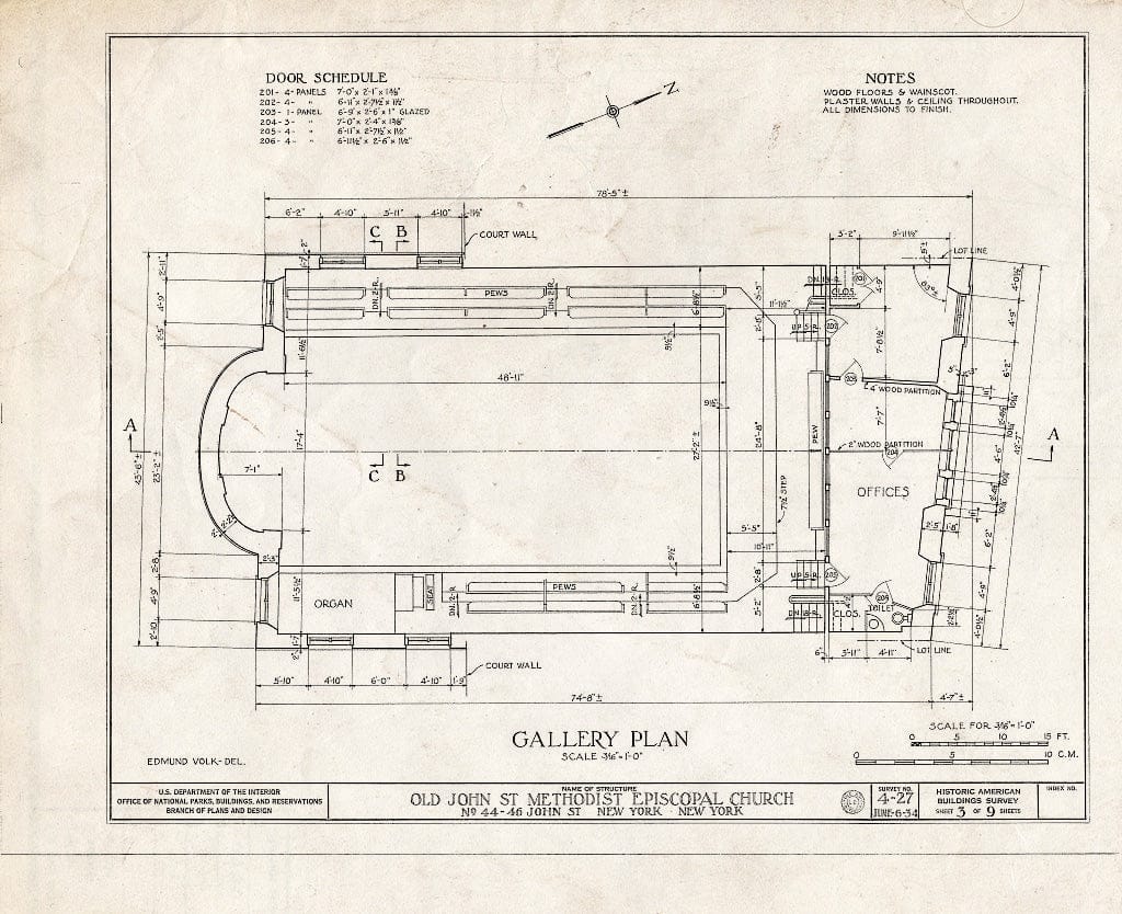 Blueprint HABS NY,31-NEYO,23- (Sheet 3 of 9) - Old John Street Methodist Episcopal Church, 44-46 John Street, New York County, NY