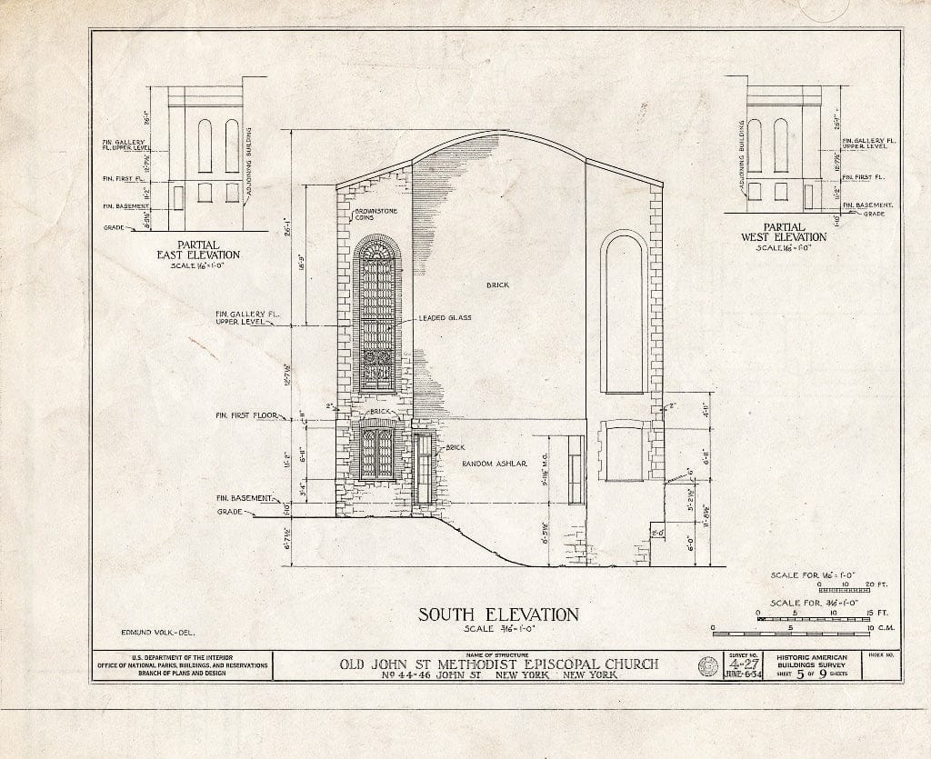 Blueprint HABS NY,31-NEYO,23- (Sheet 5 of 9) - Old John Street Methodist Episcopal Church, 44-46 John Street, New York County, NY