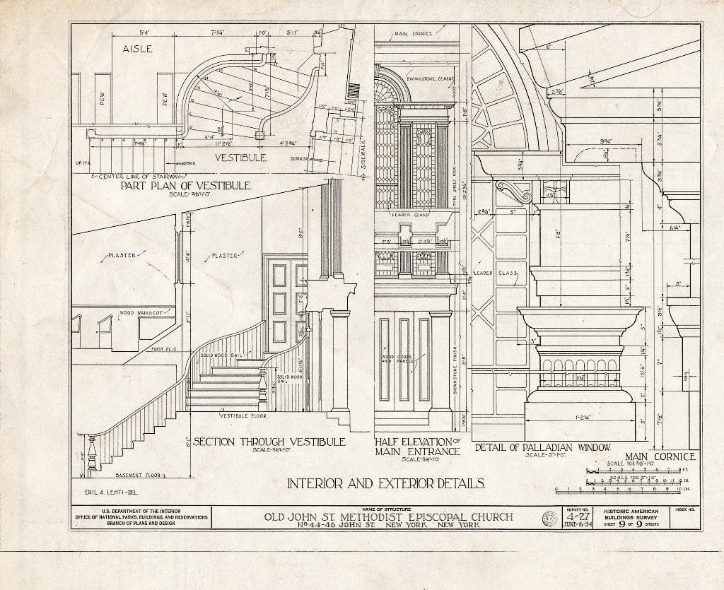Blueprint HABS NY,31-NEYO,23- (Sheet 9 of 9) - Old John Street Methodist Episcopal Church, 44-46 John Street, New York County, NY
