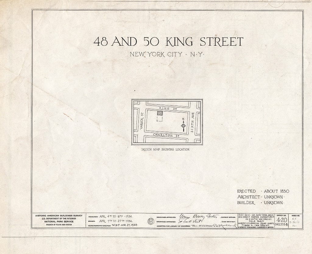 Blueprint HABS NY,31-NEYO,21- (Sheet 0 of 8) - 48 & 50 King Street (Houses), New York County, NY