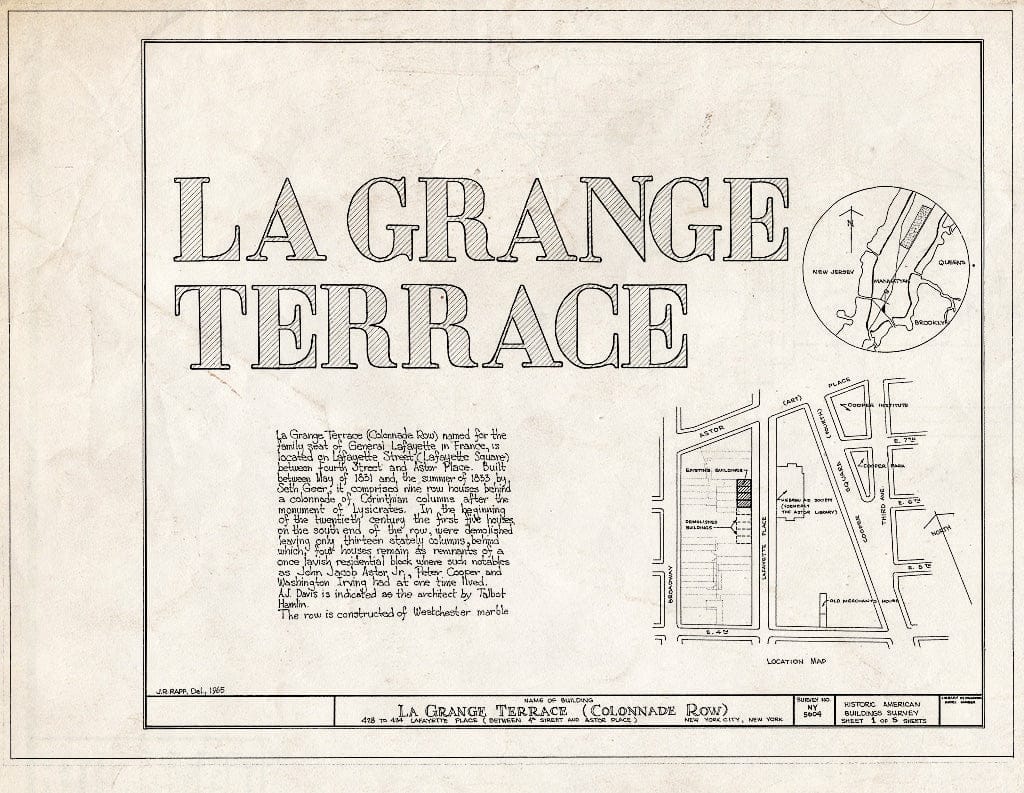 Blueprint HABS NY,31-NEYO,83- (Sheet 1 of 5) - La Grange Terrace, 428-434 Lafayette Place, New York County, NY