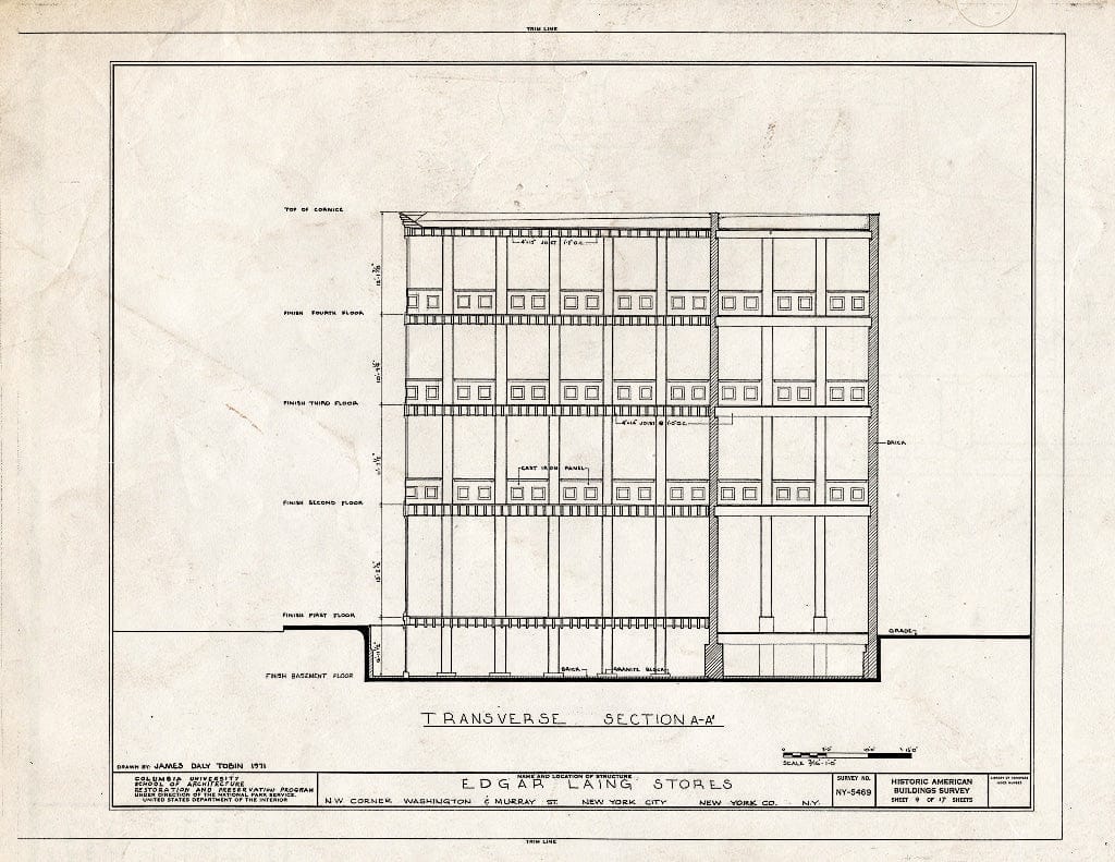Blueprint HABS NY,31-NEYO,76- (Sheet 9 of 17) - Edgar Laing Stores, Washington & Murray Streets, New York County, NY