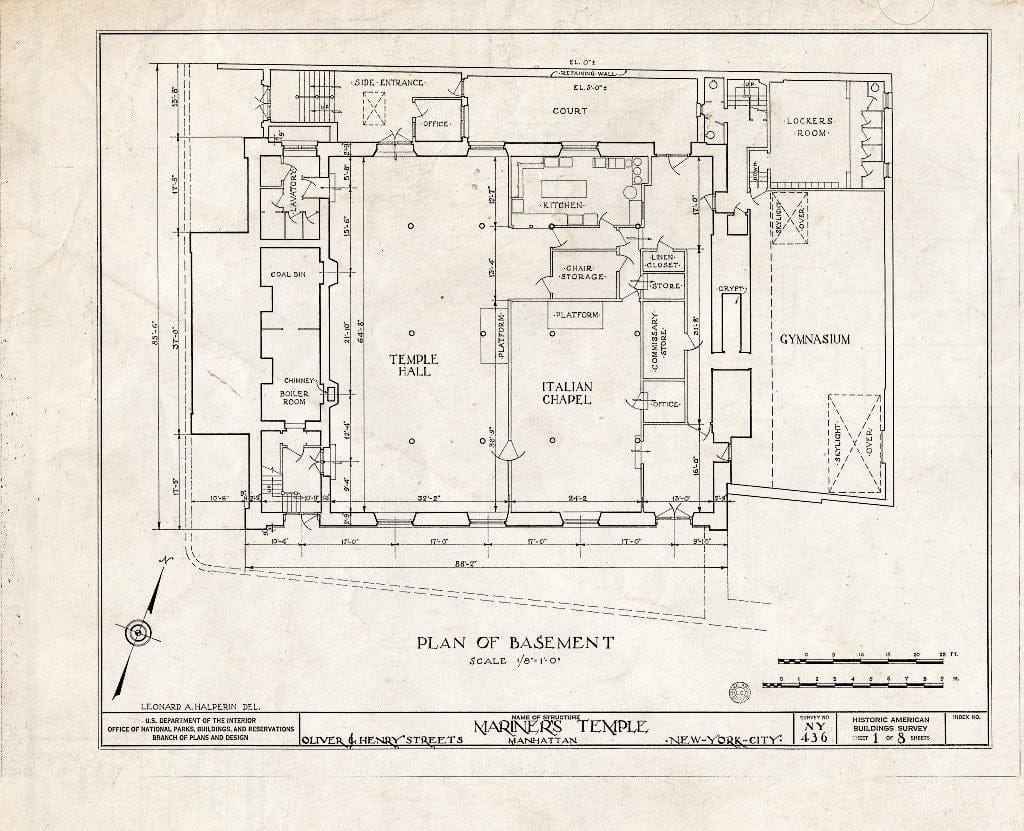 Blueprint HABS NY,31-NEYO,26- (Sheet 1 of 8) - Mariners' Temple, Oliver & Henry Streets, New York County, NY