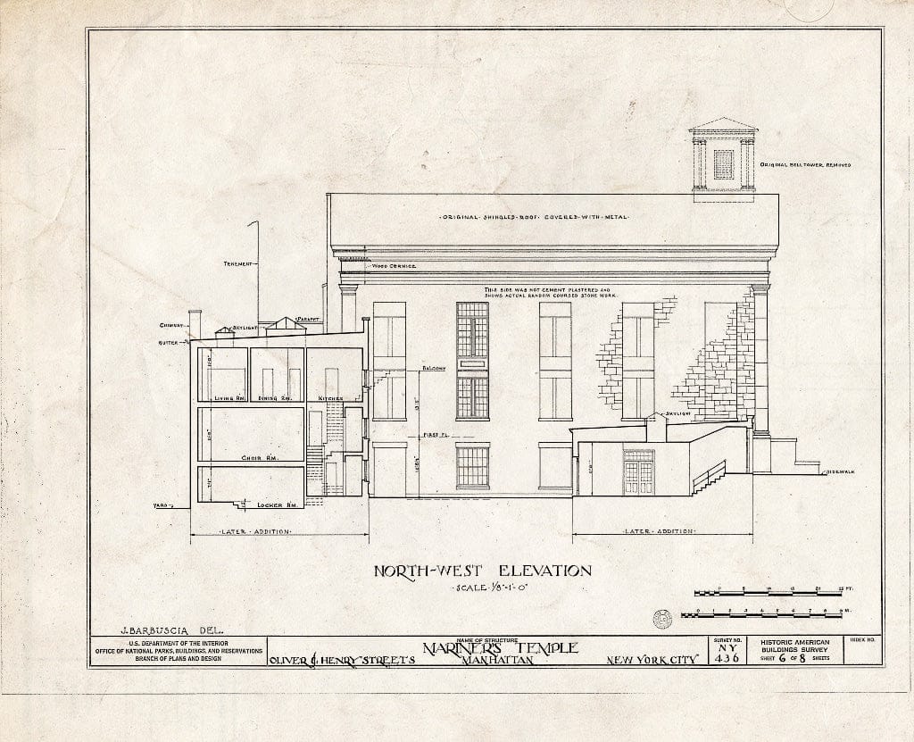 Blueprint HABS NY,31-NEYO,26- (Sheet 6 of 8) - Mariners' Temple, Oliver & Henry Streets, New York County, NY