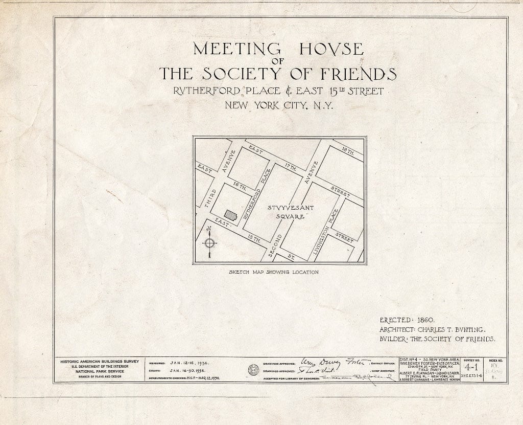 Blueprint HABS NY,31-NEYO,8- (Sheet 0 of 6) - Society of Friends Meetinghouse, 15 Rutherford Place, New York County, NY