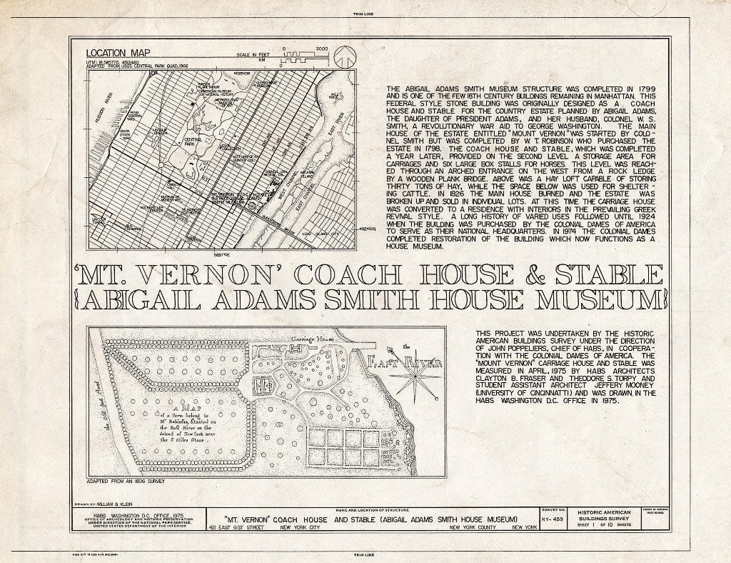 Blueprint HABS NY,31-NEYO,45- (Sheet 1 of 10) - Mount Vernon Coach House & Stable, 421 East Sixty-First Street, New York County, NY