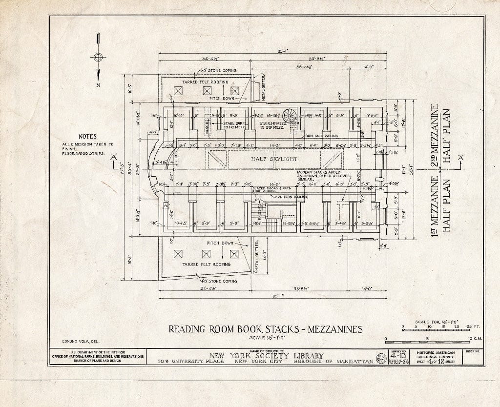 Blueprint HABS NY,31-NEYO,15- (Sheet 4 of 12) - New York Society Library, 109 University Place, New York County, NY