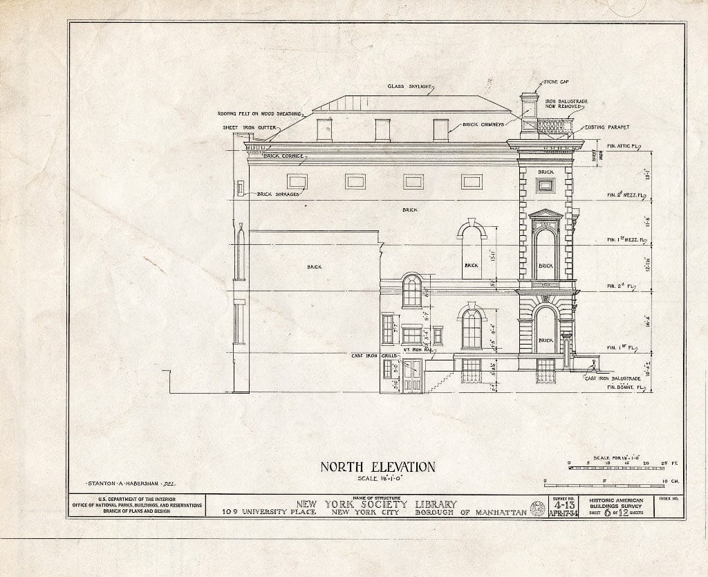 Blueprint HABS NY,31-NEYO,15- (Sheet 6 of 12) - New York Society Library, 109 University Place, New York County, NY
