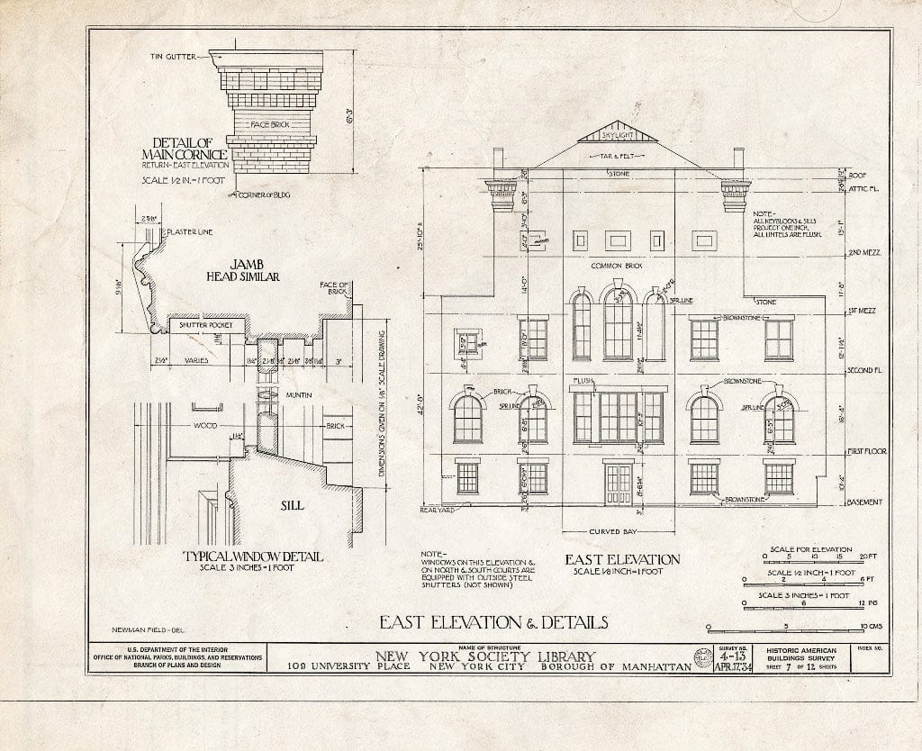 Blueprint HABS NY,31-NEYO,15- (Sheet 7 of 12) - New York Society Library, 109 University Place, New York County, NY