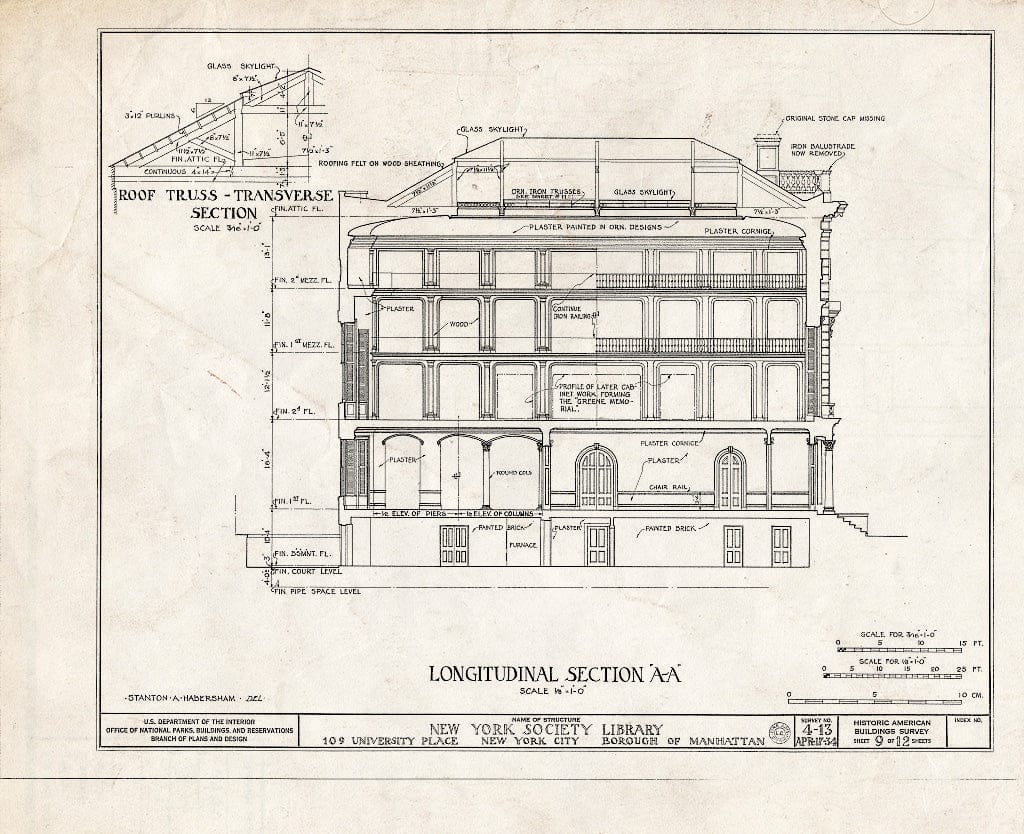 Blueprint HABS NY,31-NEYO,15- (Sheet 9 of 12) - New York Society Library, 109 University Place, New York County, NY