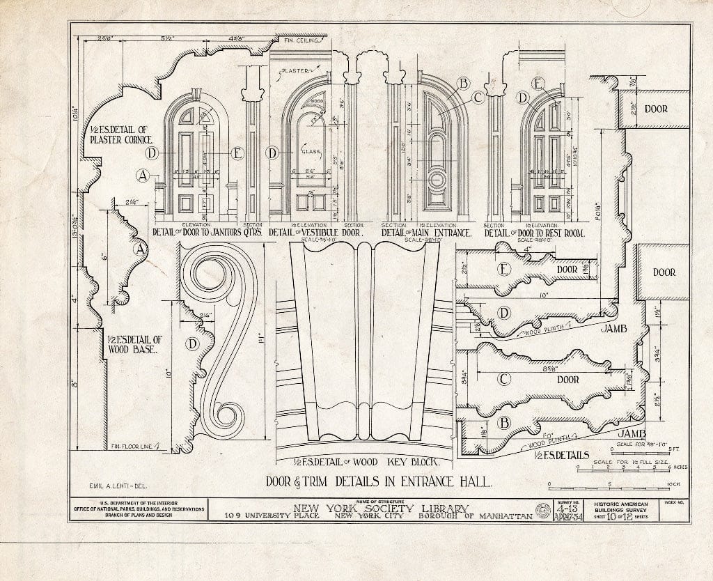 Blueprint HABS NY,31-NEYO,15- (Sheet 10 of 12) - New York Society Library, 109 University Place, New York County, NY