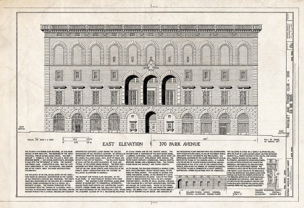 Blueprint HABS NY,31-NEYO,73- (Sheet 1 of 1) - Racquet & Tennis Club, 370 Park Avenue, East Fifty-Second-Fifty-Third Streets, New York County, NY