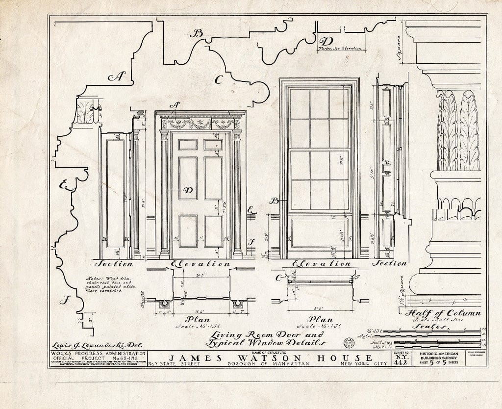 Blueprint HABS NY,31-NEYO,32- (Sheet 5 of 5) - James Watson House, 7 State Street, New York County, NY