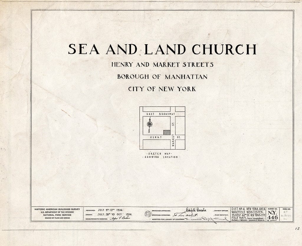 Blueprint HABS NY,31-NEYO,36- (Sheet 0 of 10) - Sea & Land Church, Henry & Market Streets, New York County, NY