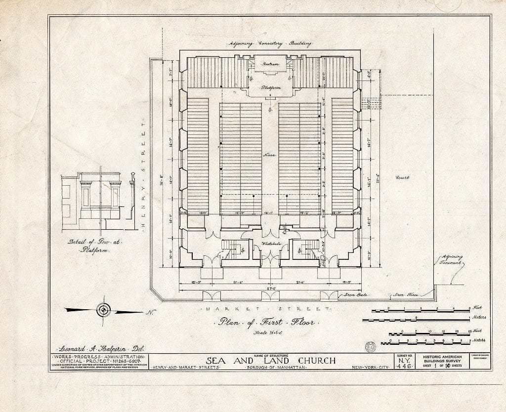 Blueprint HABS NY,31-NEYO,36- (Sheet 1 of 10) - Sea & Land Church, Henry & Market Streets, New York County, NY