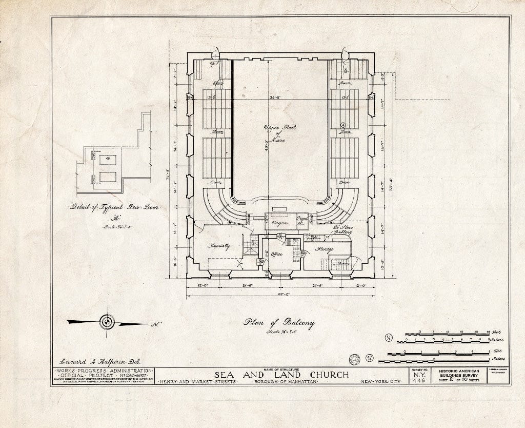 Blueprint HABS NY,31-NEYO,36- (Sheet 2 of 10) - Sea & Land Church, Henry & Market Streets, New York County, NY