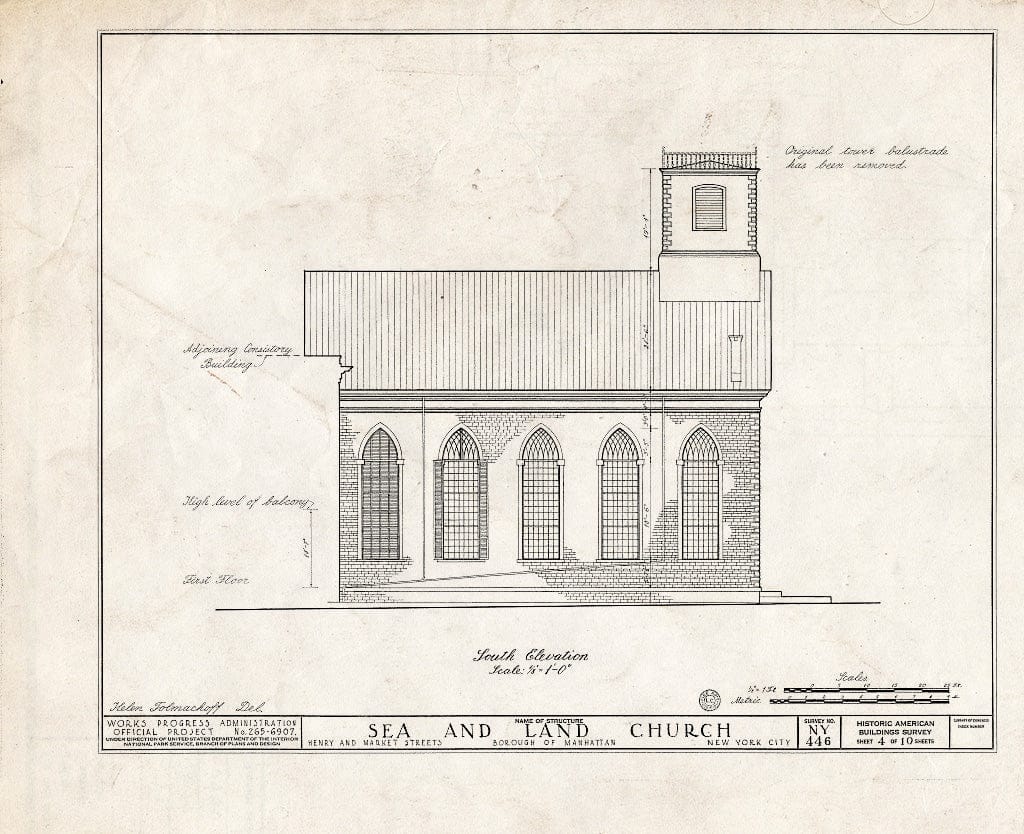 Blueprint HABS NY,31-NEYO,36- (Sheet 4 of 10) - Sea & Land Church, Henry & Market Streets, New York County, NY