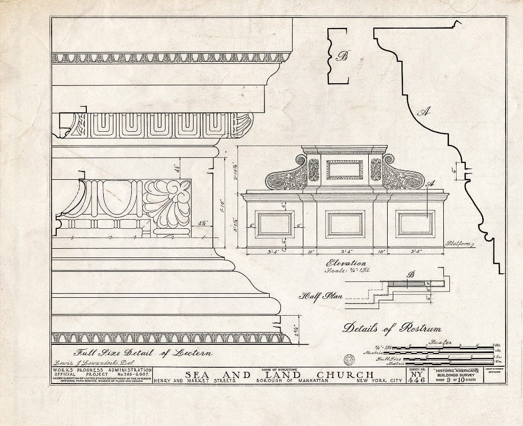 Blueprint HABS NY,31-NEYO,36- (Sheet 9 of 10) - Sea & Land Church, Henry & Market Streets, New York County, NY