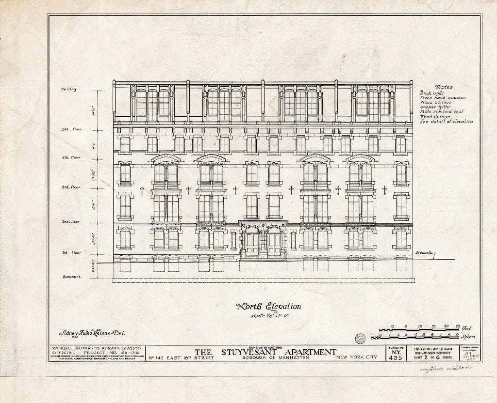 Blueprint HABS NY,31-NEYO,25- (Sheet 2 of 6) - Stuyvesant Apartments, 142 East Eighteenth Street, New York County, NY