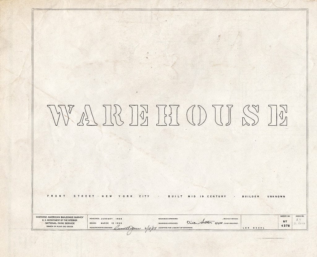 Blueprint HABS NY,31-NEYO,60- (Sheet 0 of 4) - Front Street (Warehouse), New York County, NY