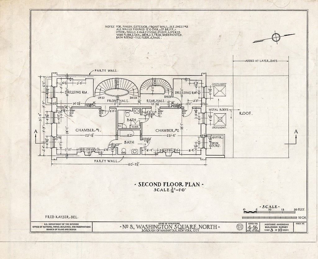 Blueprint HABS NY,31-NEYO,18- (Sheet 3 of 10) - 8 Washington Square North (House), New York County, NY