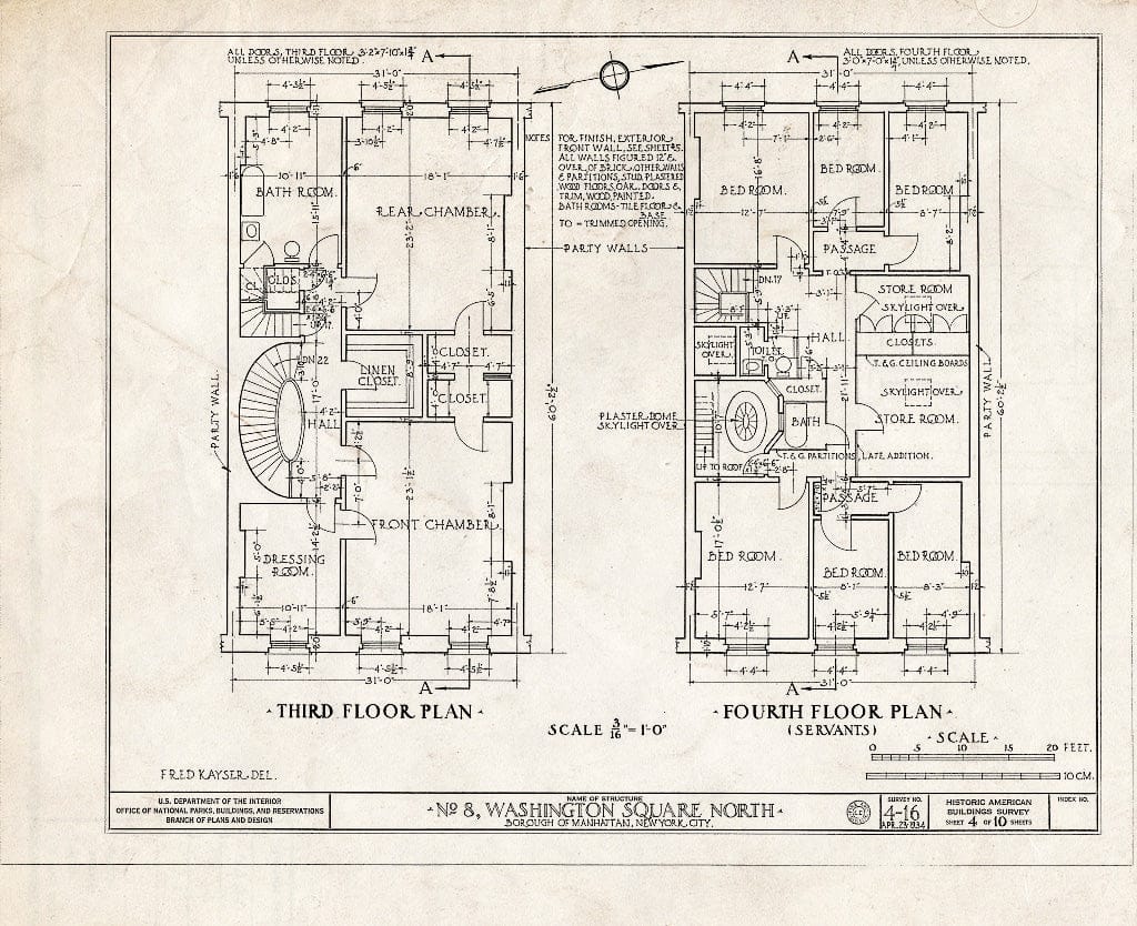 Blueprint HABS NY,31-NEYO,18- (Sheet 4 of 10) - 8 Washington Square North (House), New York County, NY