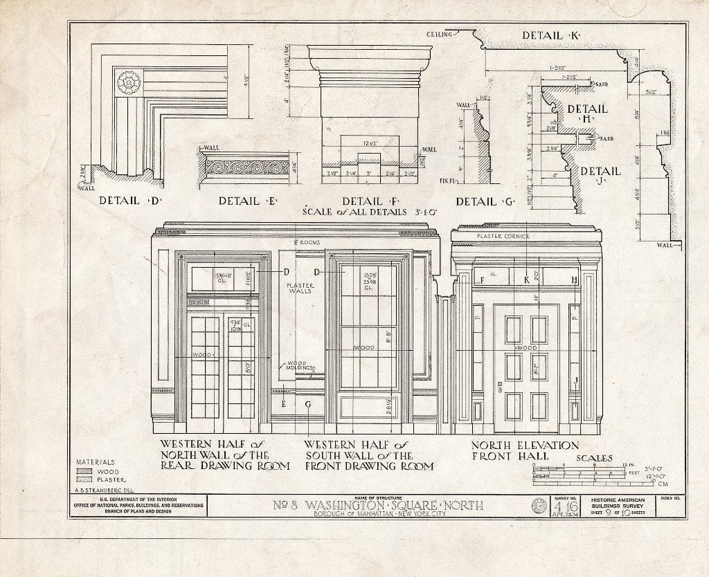 Blueprint HABS NY,31-NEYO,18- (Sheet 9 of 10) - 8 Washington Square North (House), New York County, NY