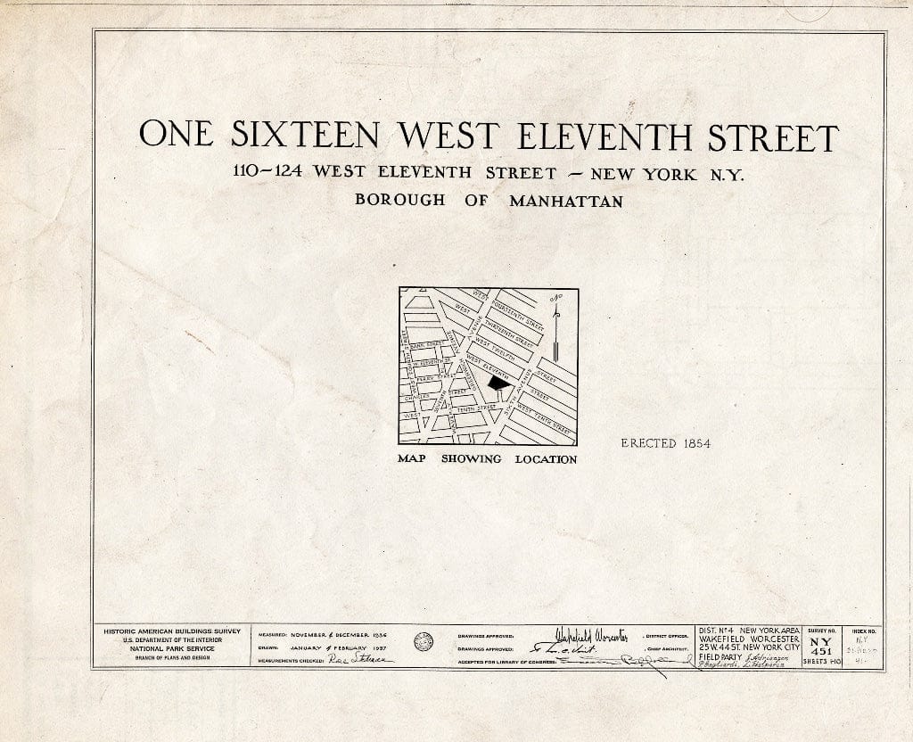 Blueprint HABS NY,31-NEYO,41- (Sheet 0 of 10) - 116 West Eleventh Street (Building), New York County, NY