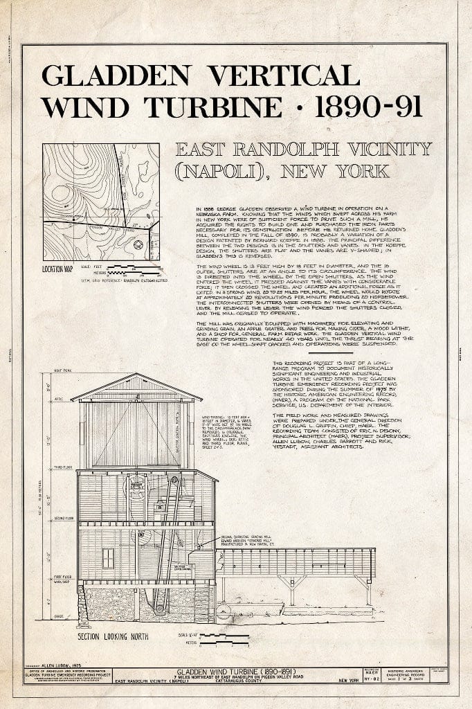 Blueprint HAER NY,5-NAP,1- (Sheet 1 of 3) - Gladden Wind Turbine, Pigeon Valley Road, Napoli, Cattaraugus County, NY