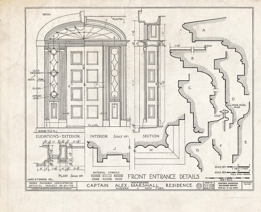 Blueprint HABS NY,6-AUB.V,2- (Sheet 10 of 10) - Captain Alexander Marshall House, Auburn-Aureling Road, Auburn, Cayuga County, NY