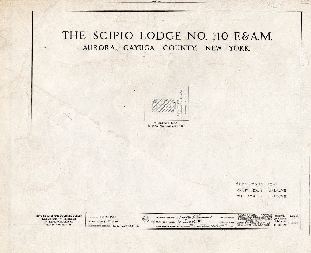 Blueprint HABS NY,6-Auro,4- (Sheet 0 of 13) - Scipio Lodge Number 110 (F. & A. M.), Main Street, Aurora, Cayuga County, NY