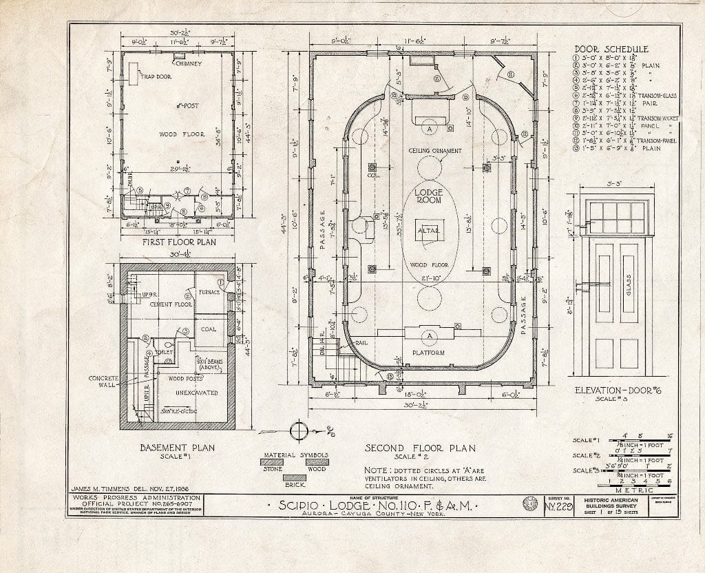 Blueprint HABS NY,6-Auro,4- (Sheet 1 of 13) - Scipio Lodge Number 110 (F. & A. M.), Main Street, Aurora, Cayuga County, NY