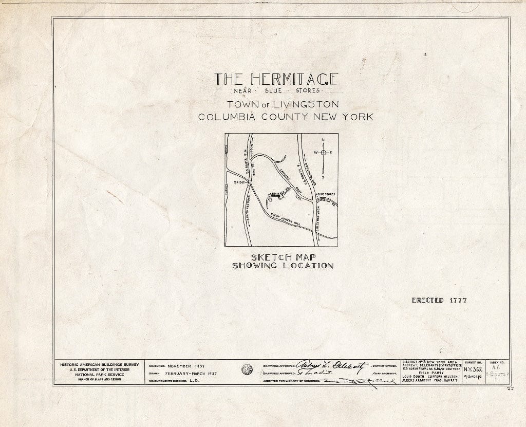 Blueprint HABS NY,11-BLUSTO.V,1- (Sheet 0 of 9) - The Hermitage, Linlithgo Hamlet Vicinity, Blue Store, Columbia County, NY