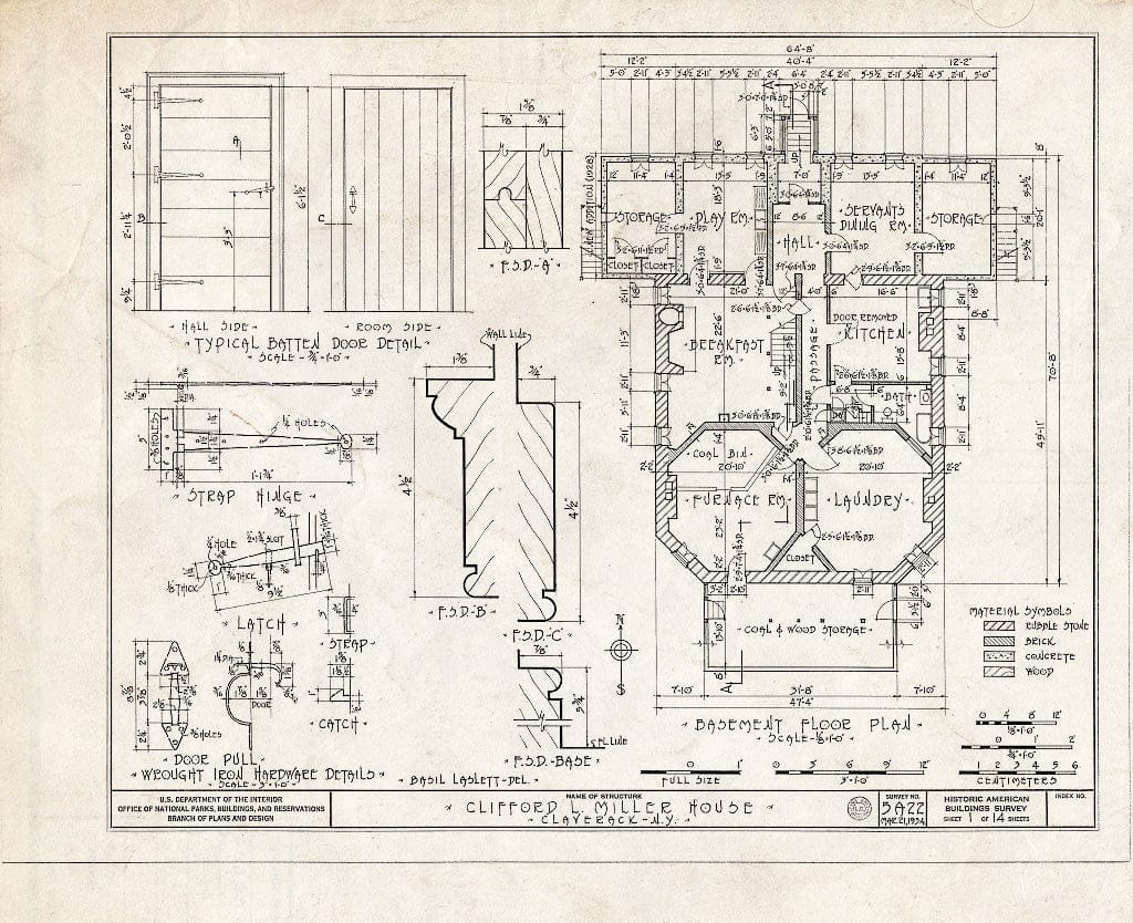 Blueprint HABS NY,11-CLAV,2- (Sheet 1 of 14) - Clifford Miller House, State Route 23, Claverack, Columbia County, NY