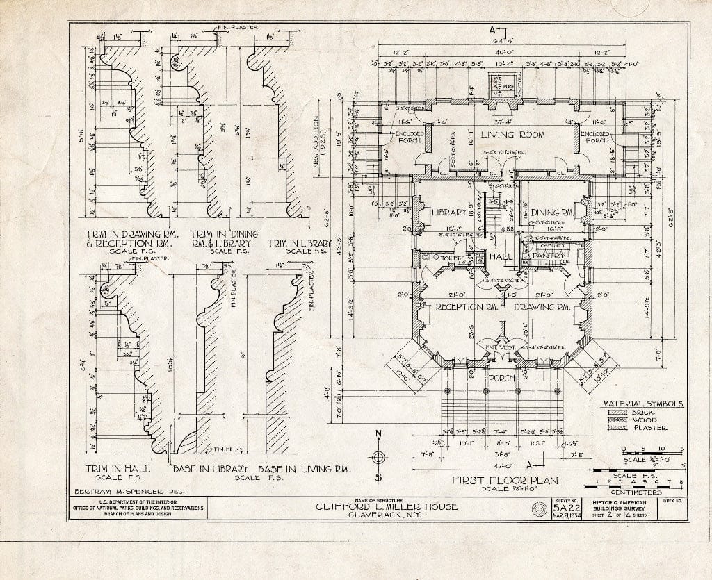 Blueprint HABS NY,11-CLAV,2- (Sheet 2 of 14) - Clifford Miller House, State Route 23, Claverack, Columbia County, NY
