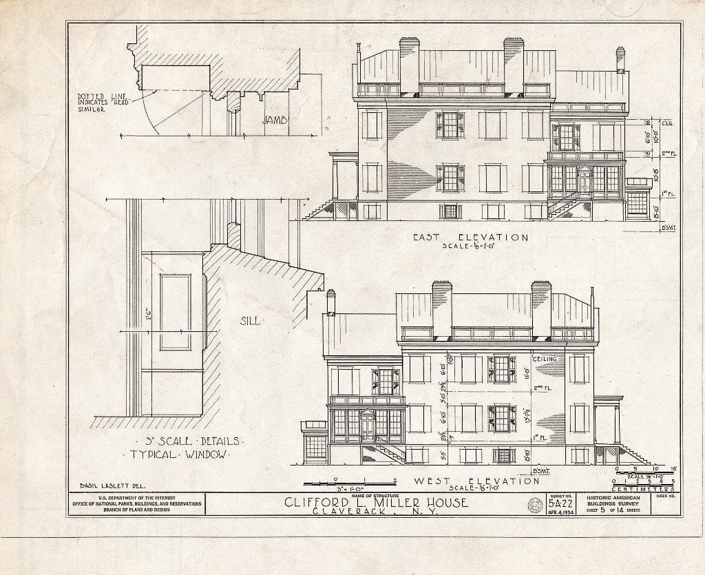 Blueprint HABS NY,11-CLAV,2- (Sheet 5 of 14) - Clifford Miller House, State Route 23, Claverack, Columbia County, NY