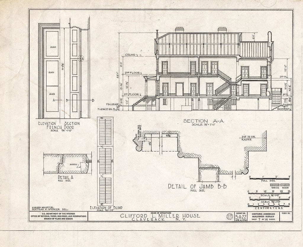 Blueprint HABS NY,11-CLAV,2- (Sheet 7 of 14) - Clifford Miller House, State Route 23, Claverack, Columbia County, NY