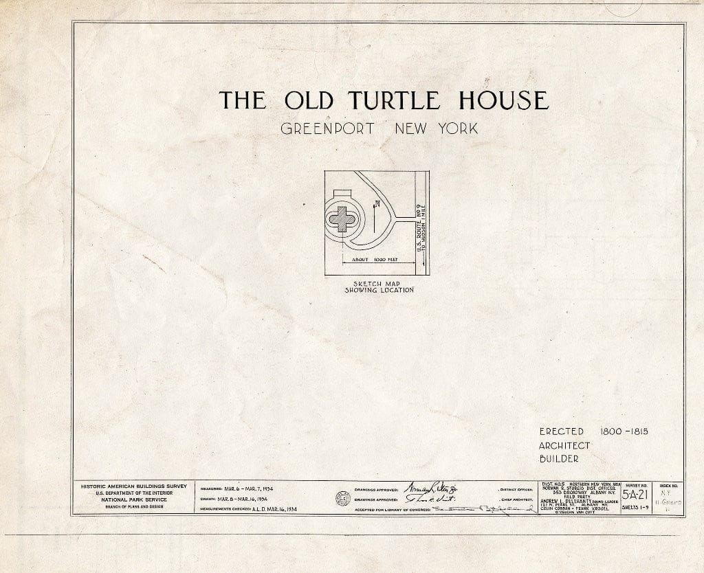 Blueprint HABS NY,11-GREPO,1- (Sheet 0 of 9) - Old Turtle House, Post Road, Greenport Center, Columbia County, NY