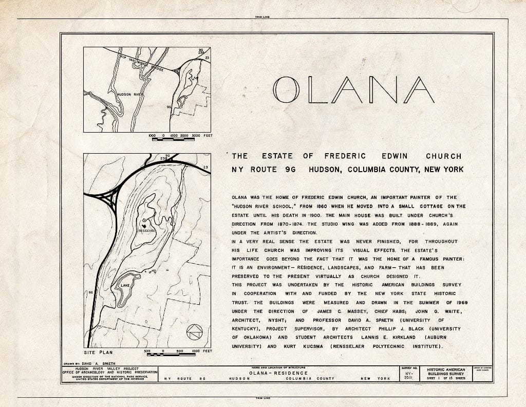 Blueprint HABS NY,11-HUD,1- (Sheet 1 of 15) - Olana, State Route 9G, Hudson, Columbia County, NY