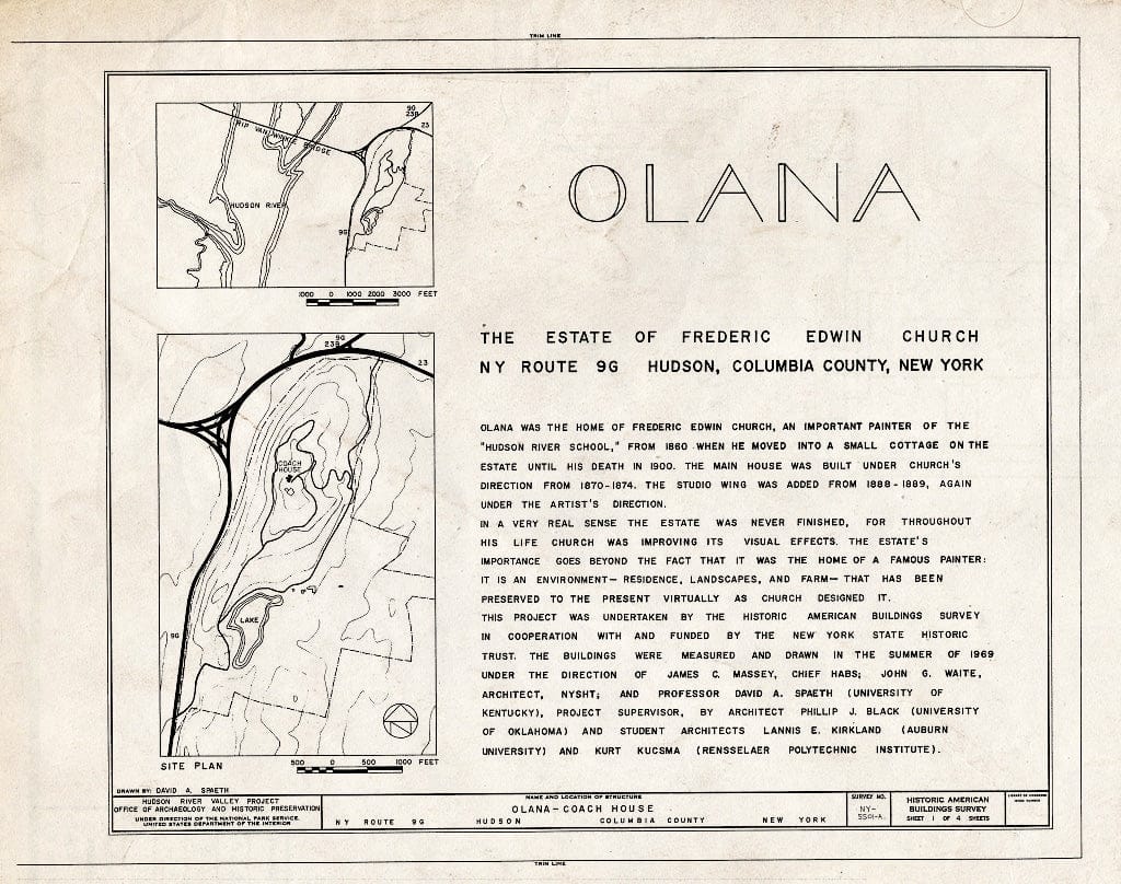 Blueprint HABS NY,11-HUD,1A- (Sheet 1 of 4) - Olana, Coach House, State Route 9G, Hudson, Columbia County, NY