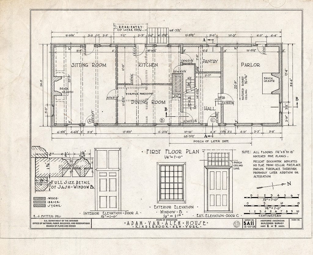 Blueprint HABS NY,11-KINHO,1- (Sheet 2 of 9) - Adam Van Alen House, Kinderhook Creek Vicinity, Kinderhook, Columbia County, NY