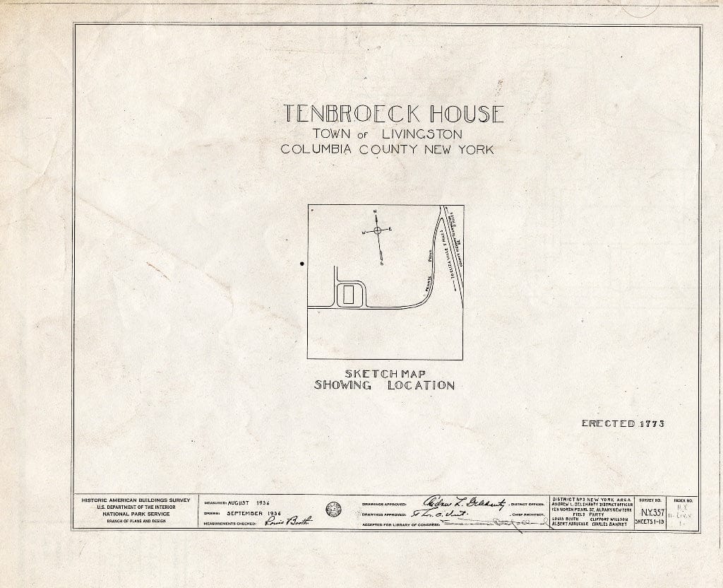 Blueprint HABS NY,11-LIV.V,1- (Sheet 0 of 13) - Ten Broeck House, County Highway 82, Livingston, Columbia County, NY