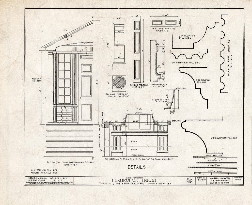 Blueprint HABS NY,11-LIV.V,1- (Sheet 12 of 13) - Ten Broeck House, County Highway 82, Livingston, Columbia County, NY