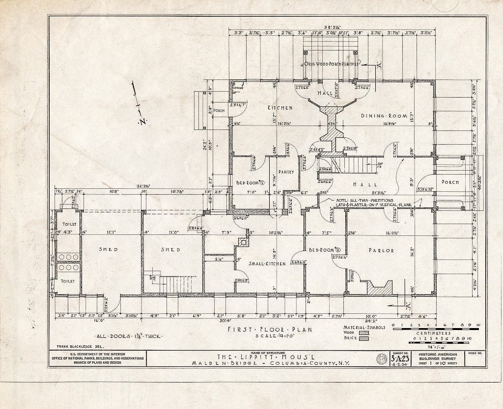 Blueprint HABS NY,11-MALB,1- (Sheet 1 of 10) - Lippitt House, State Routes 204 & 66, Malden Bridge, Columbia County, NY