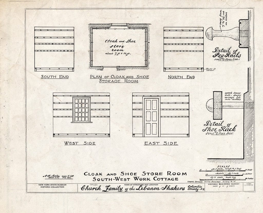 Blueprint HABS NY,11-NELEB.V,36- (Sheet 1 of 1) - Shaker Centre Family Southwest Work Cottage, Shaker Road, New Lebanon, Columbia County, NY