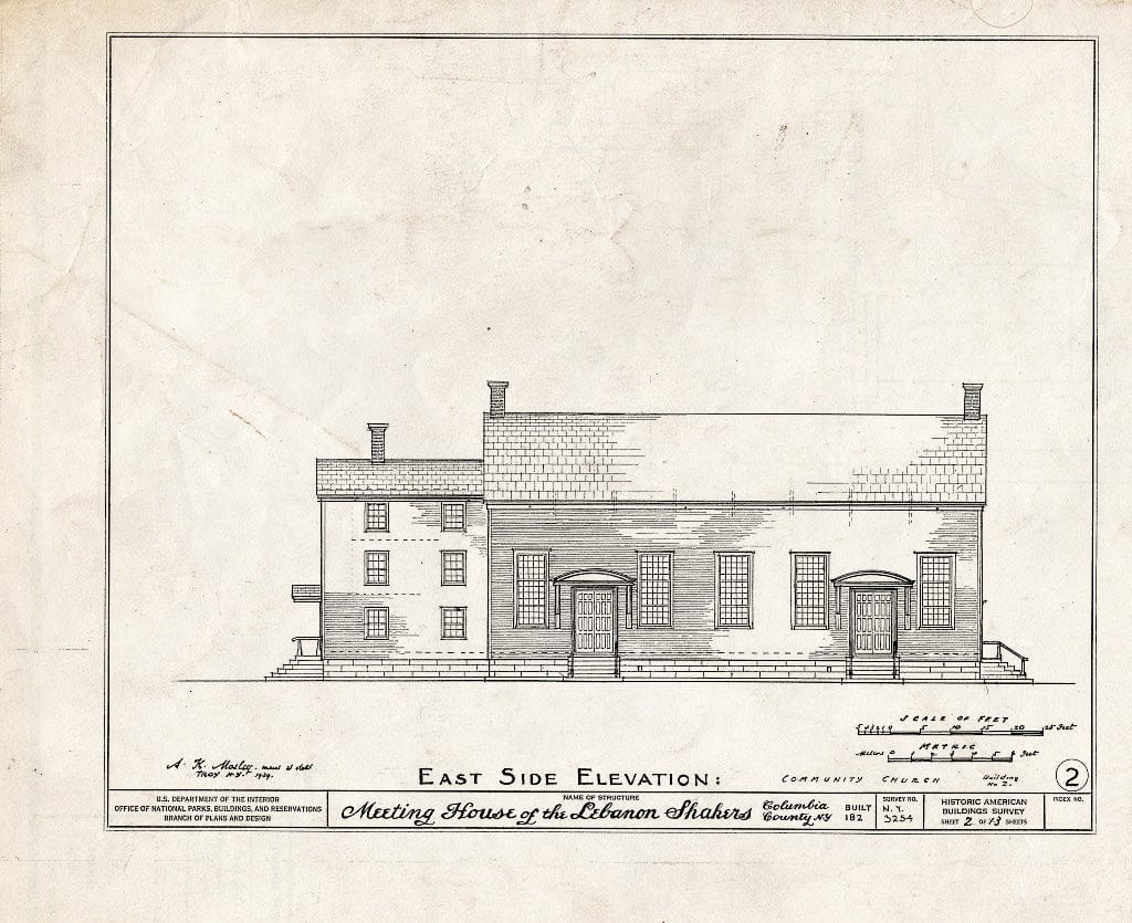Blueprint HABS NY,11-NELEB.V,3- (Sheet 2 of 13) - Shaker Meetinghouse (Second), Shaker Road, New Lebanon, Columbia County, NY