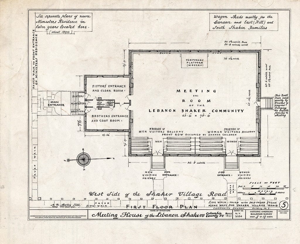 Blueprint HABS NY,11-NELEB.V,3- (Sheet 5 of 13) - Shaker Meetinghouse (Second), Shaker Road, New Lebanon, Columbia County, NY